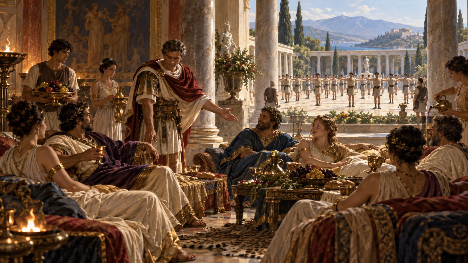 Plutarch’s comparison joined two forms of arrangement while preserving their opposite goals: fear for enemies, pleasure for guests.