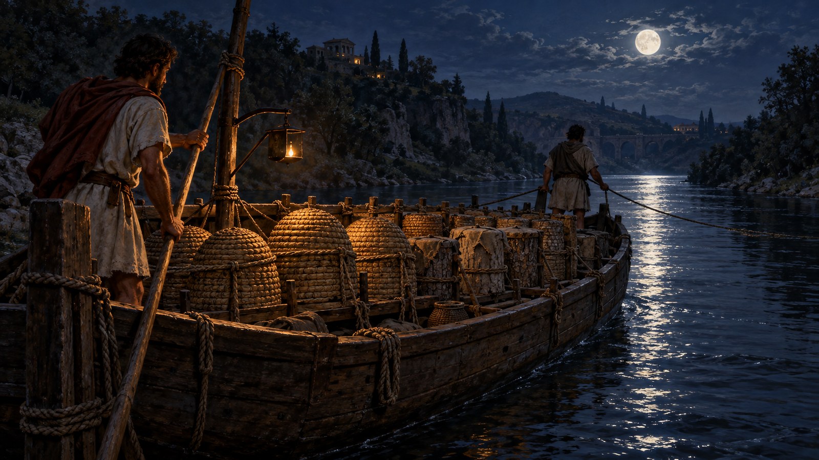 Night transport kept the colonies with their hives while the boat carried them upstream to a fresh feeding area.