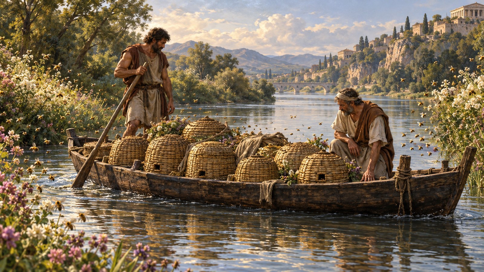 Pliny says the increasingly loaded boat settled deeper until the keepers judged the hives full and returned home.