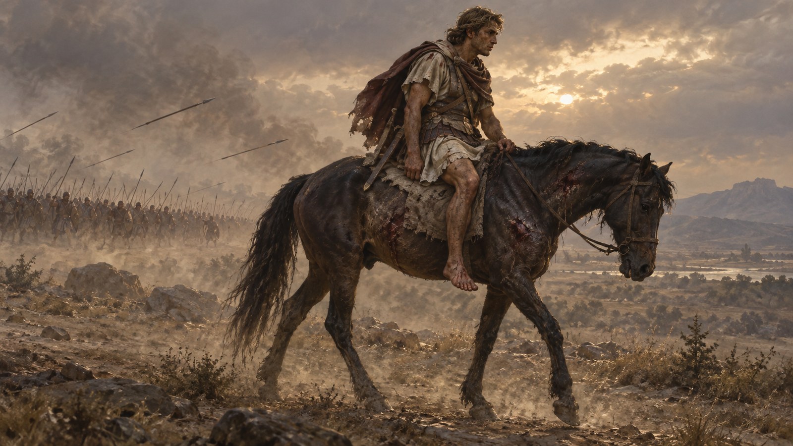 Gellius says the mortally wounded horse carried Alexander beyond the reach of enemy weapons before collapsing.