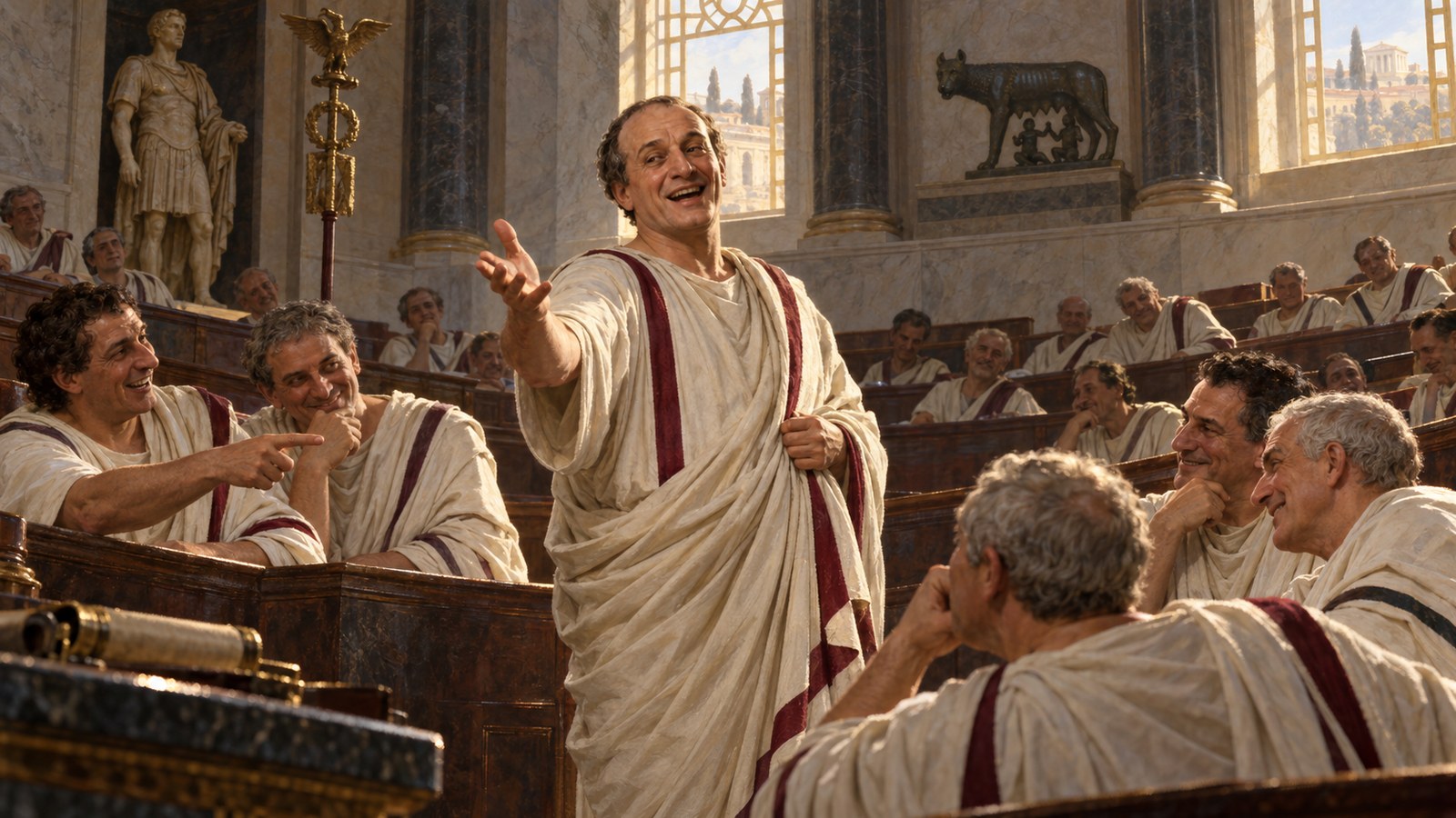 After buying, Cicero told laughing senators that a prudent buyer denies interest to drive away rivals.