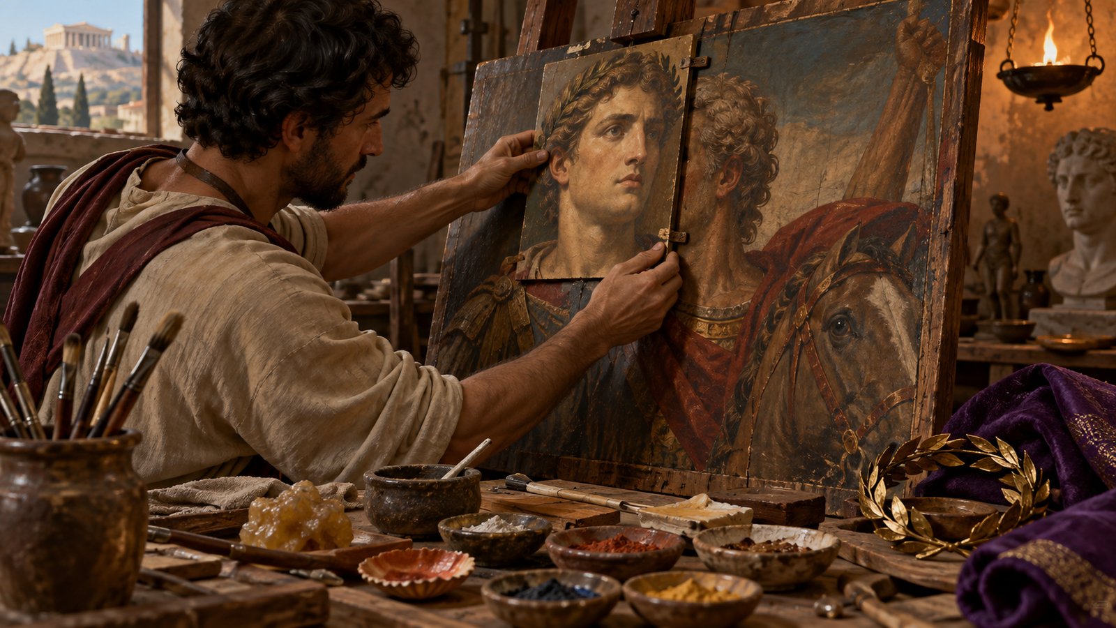 Claudius changed the works themselves: Pliny says Alexander’s face was cut out and portraits of Augustus substituted in both paintings.