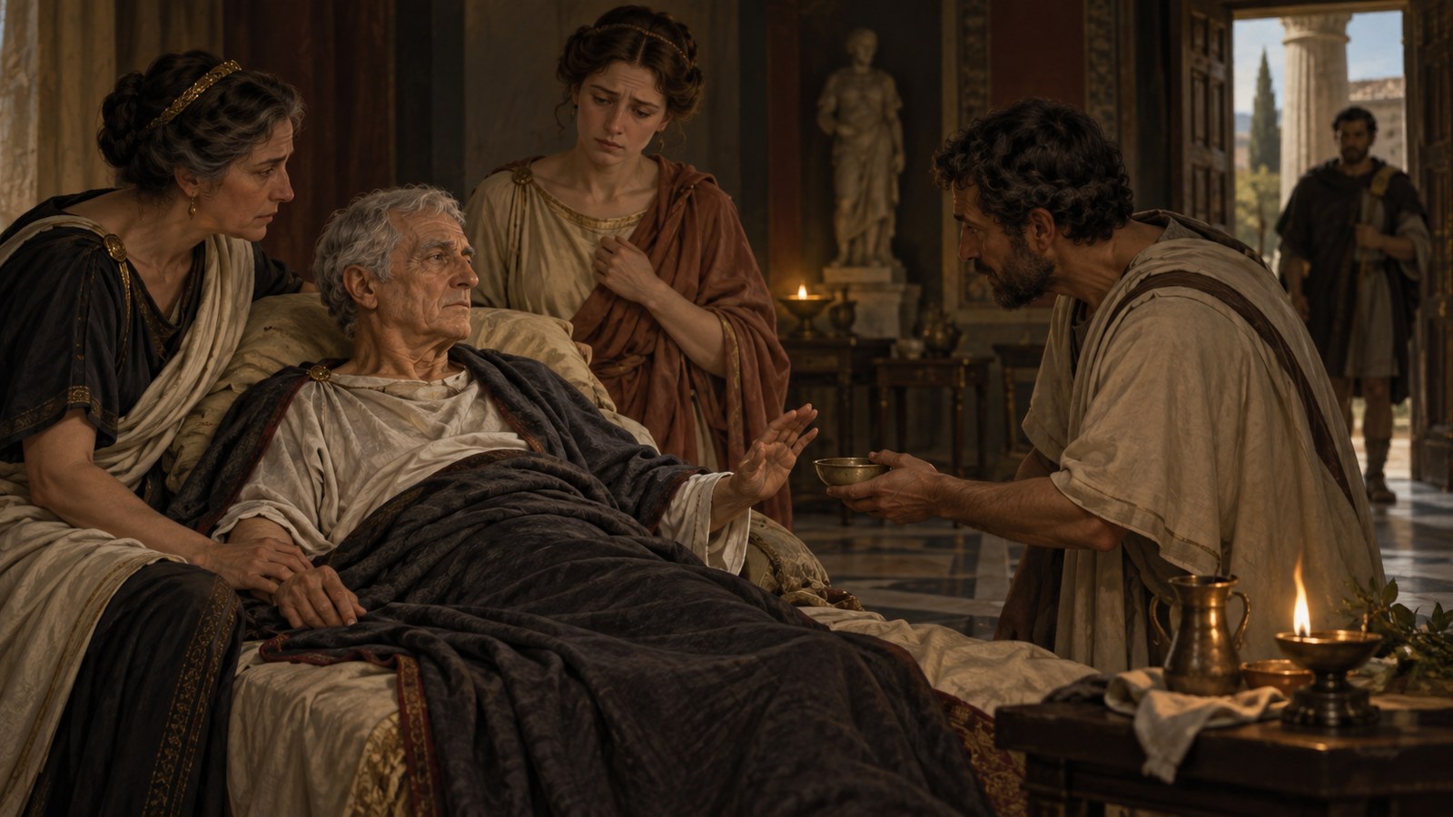 After four days without food, Corellius rejected nourishment and family appeals; a second messenger met Pliny before he reached the house and said the resolve could no longer be changed.