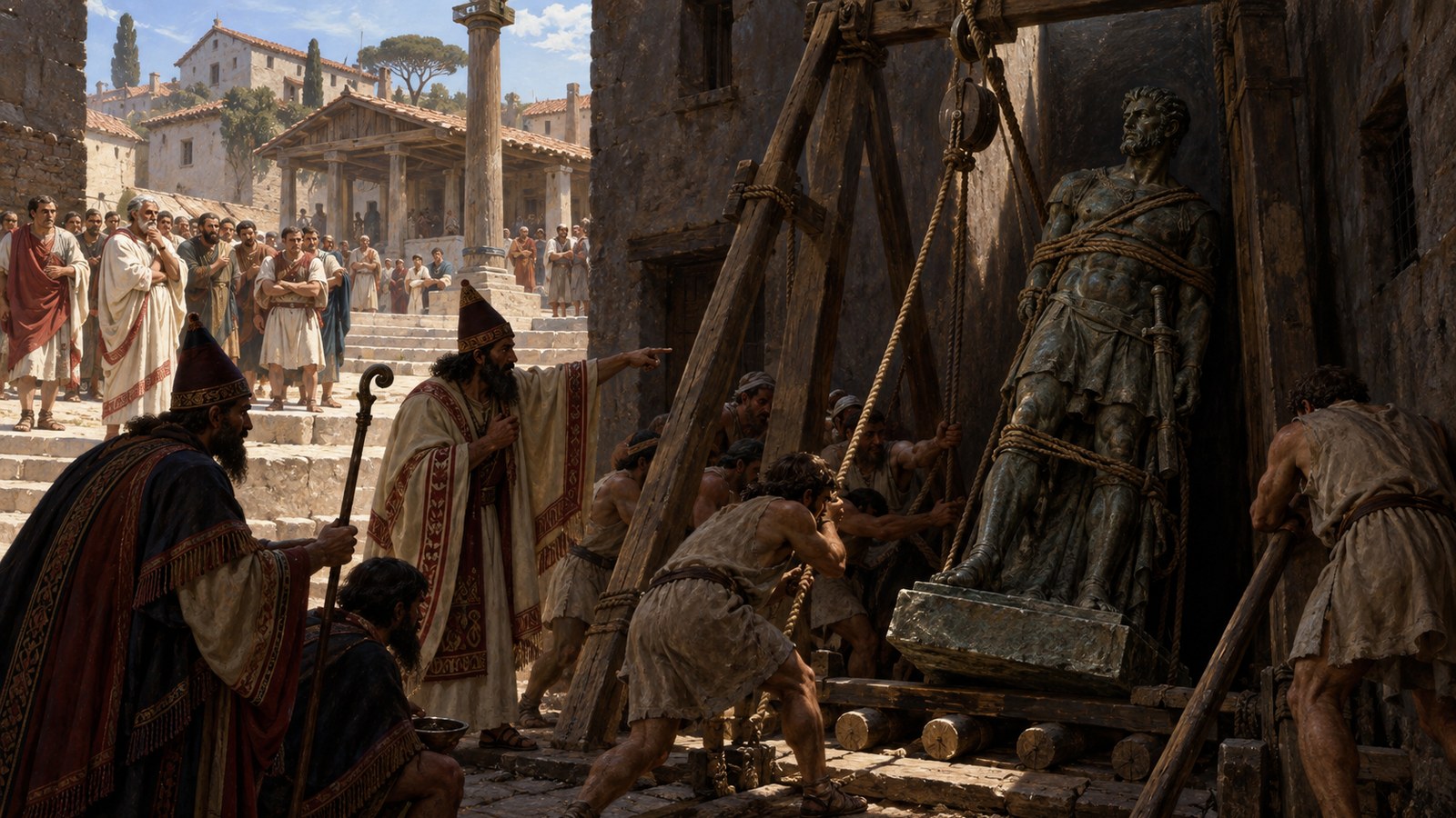 The diviners’ false instruction sent a lightning-struck heroic statue into a low place cut off from the sun.