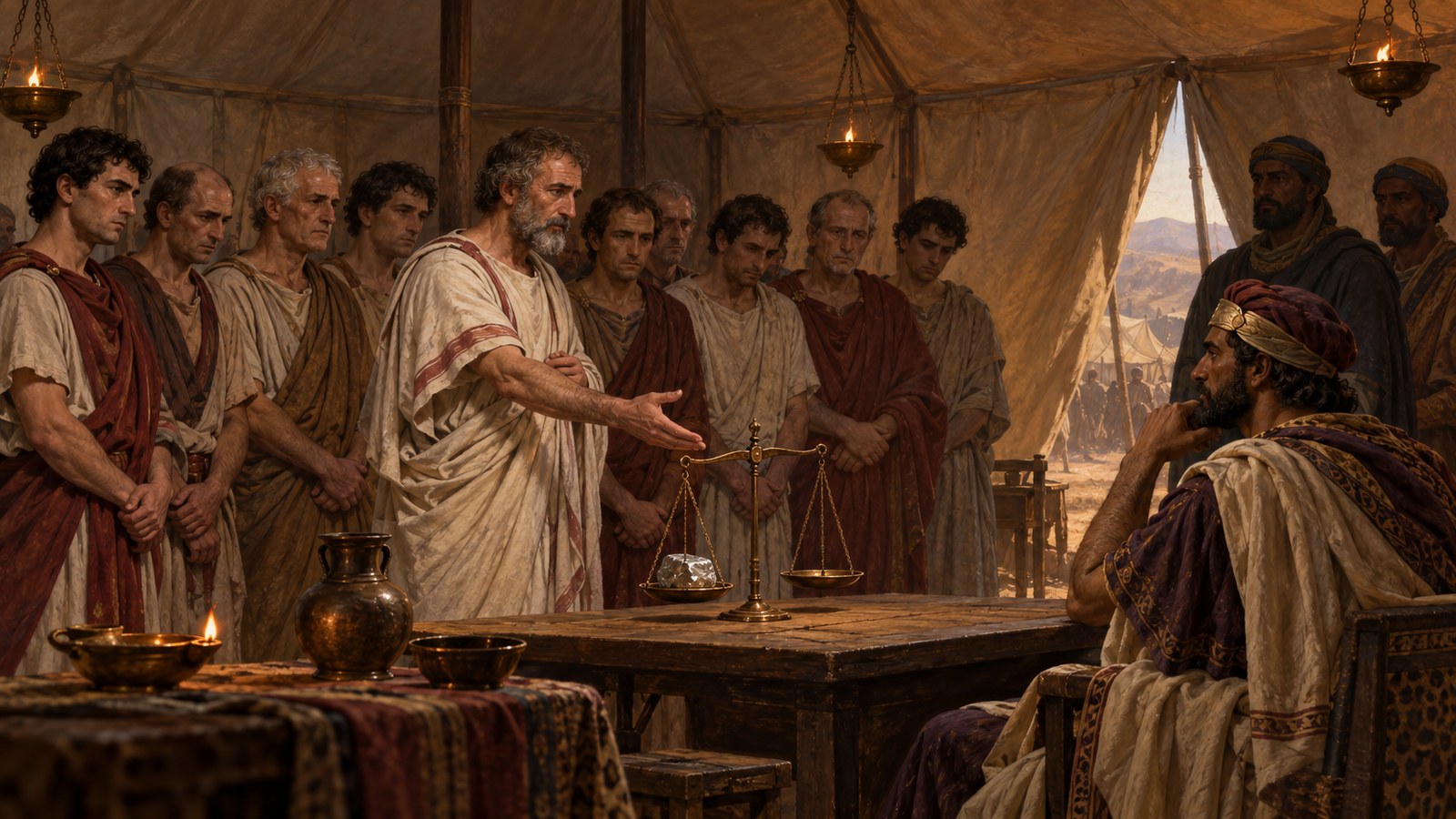 Hannibal sent ten captives to propose an exchange and bound them by oath to return to the Punic camp if Rome refused.