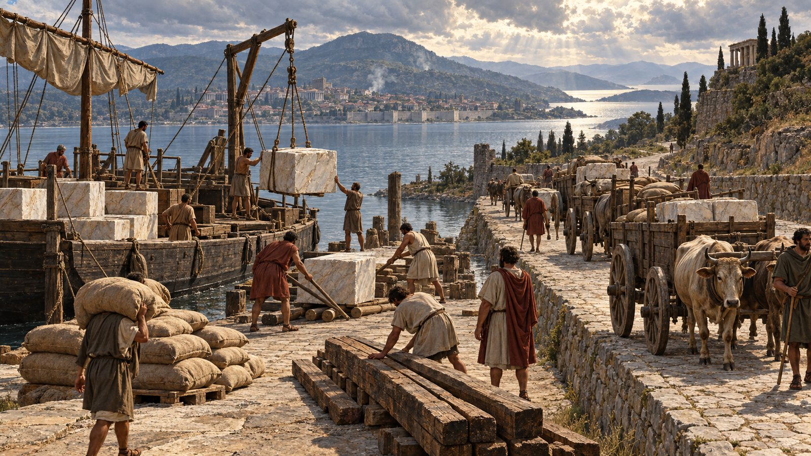 Lake traffic moved marble, grain, timber and bulky goods cheaply to the high road, where an expensive wagon journey still separated cargo from the sea.