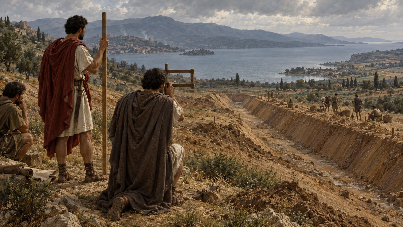 Pliny saw abundant labor and an old unfinished trench as evidence that a canal could finish the route begun by barges.