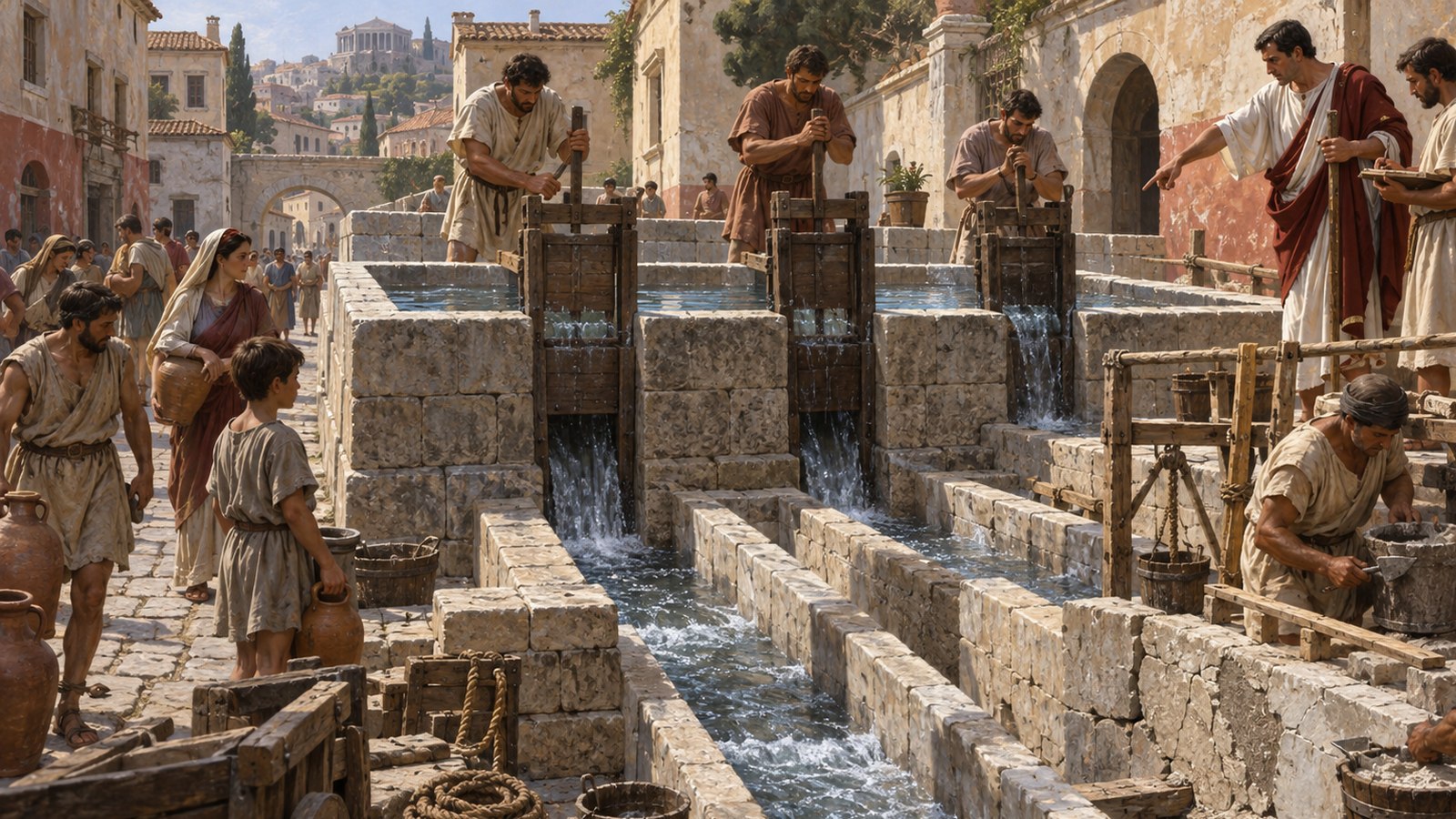 Urban workers remained at reservoirs and fountains so reserve water could be redirected during sudden emergencies.