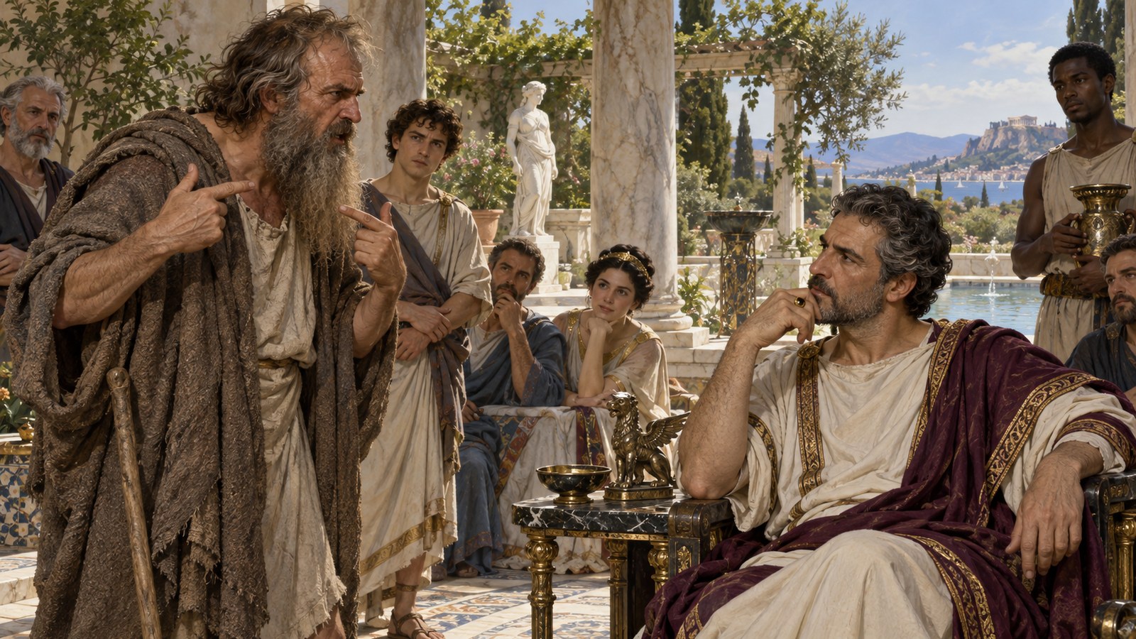 Herodes said he could see a beard and cloak but had not yet seen evidence of a philosopher.