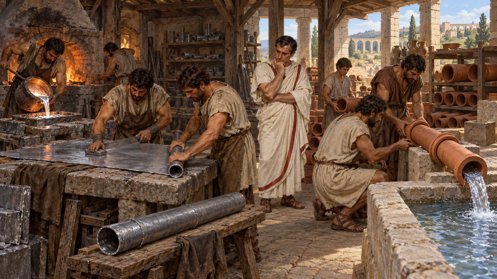 Vitruvius read the pallor of plumbers as evidence about the material they smelted, not merely about one workshop.