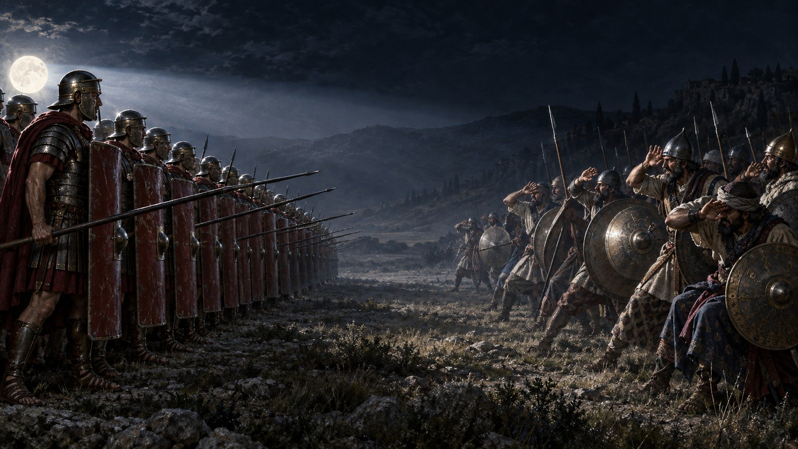 The formation put moonlight in Pontic faces while giving Roman troops a clearer view ahead.