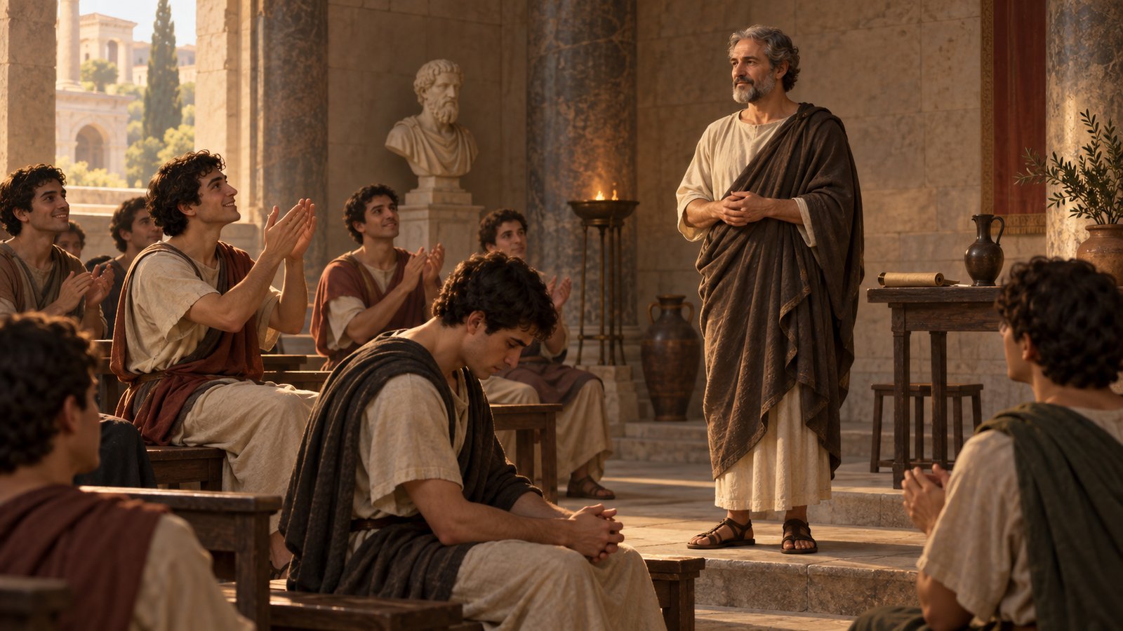 Musonius judged a philosophical audience by the direction of its attention, not by the volume of its praise.