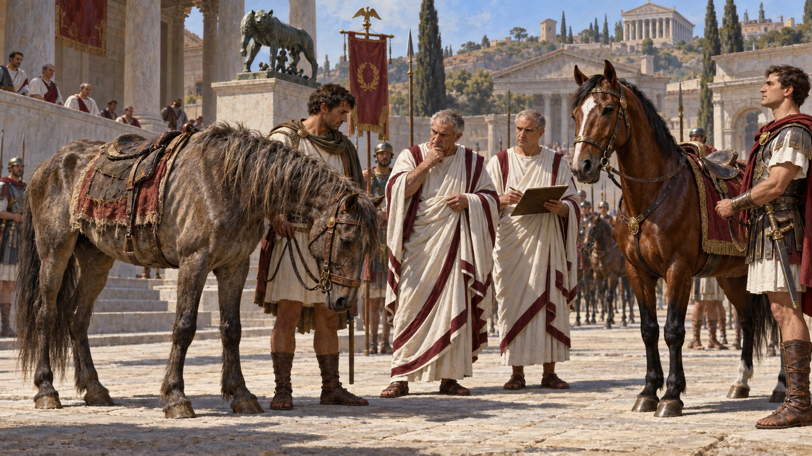 A Roman knight’s thin or poorly groomed horse could expose the same failure of care in a more public setting.
