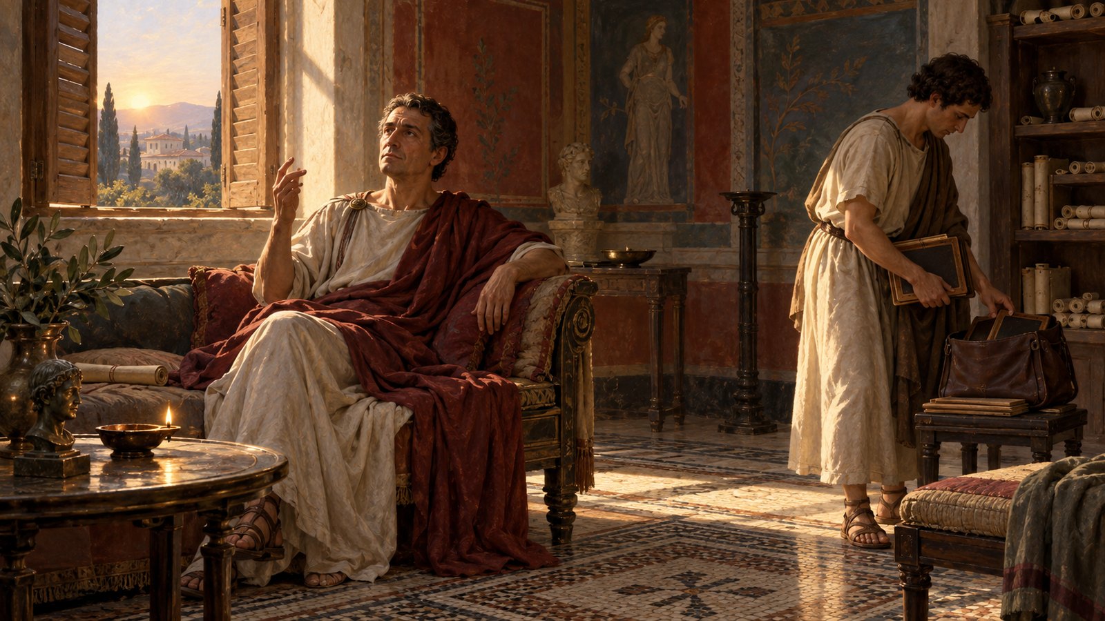 Pliny kept the shutters closed while composing in memory, then admitted light and summoned a shorthand writer only when the passage was ready to dictate.