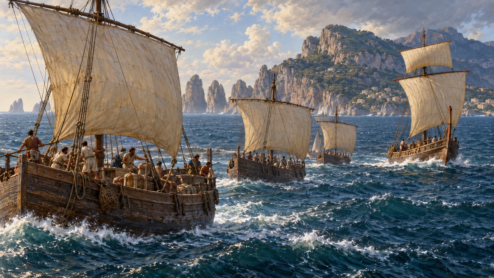 People at Puteoli could recognize the approaching mail-boats by sail trim before letters or fleet news reached the quay.