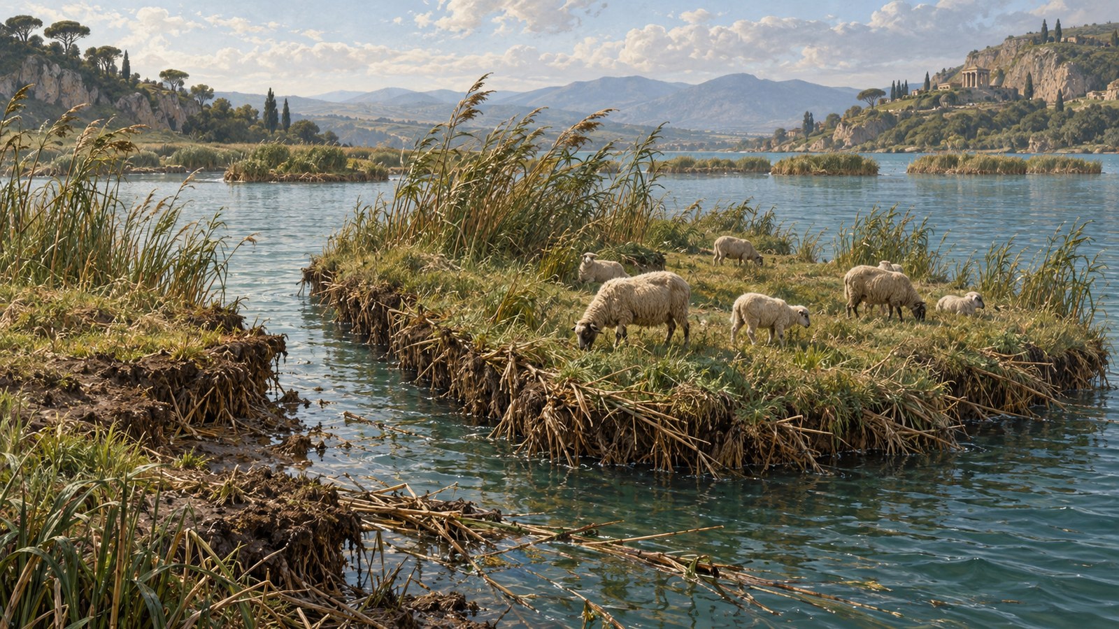 Sheep could walk onto a mat while it touched the bank and discover open water around them only after the wind moved it away.