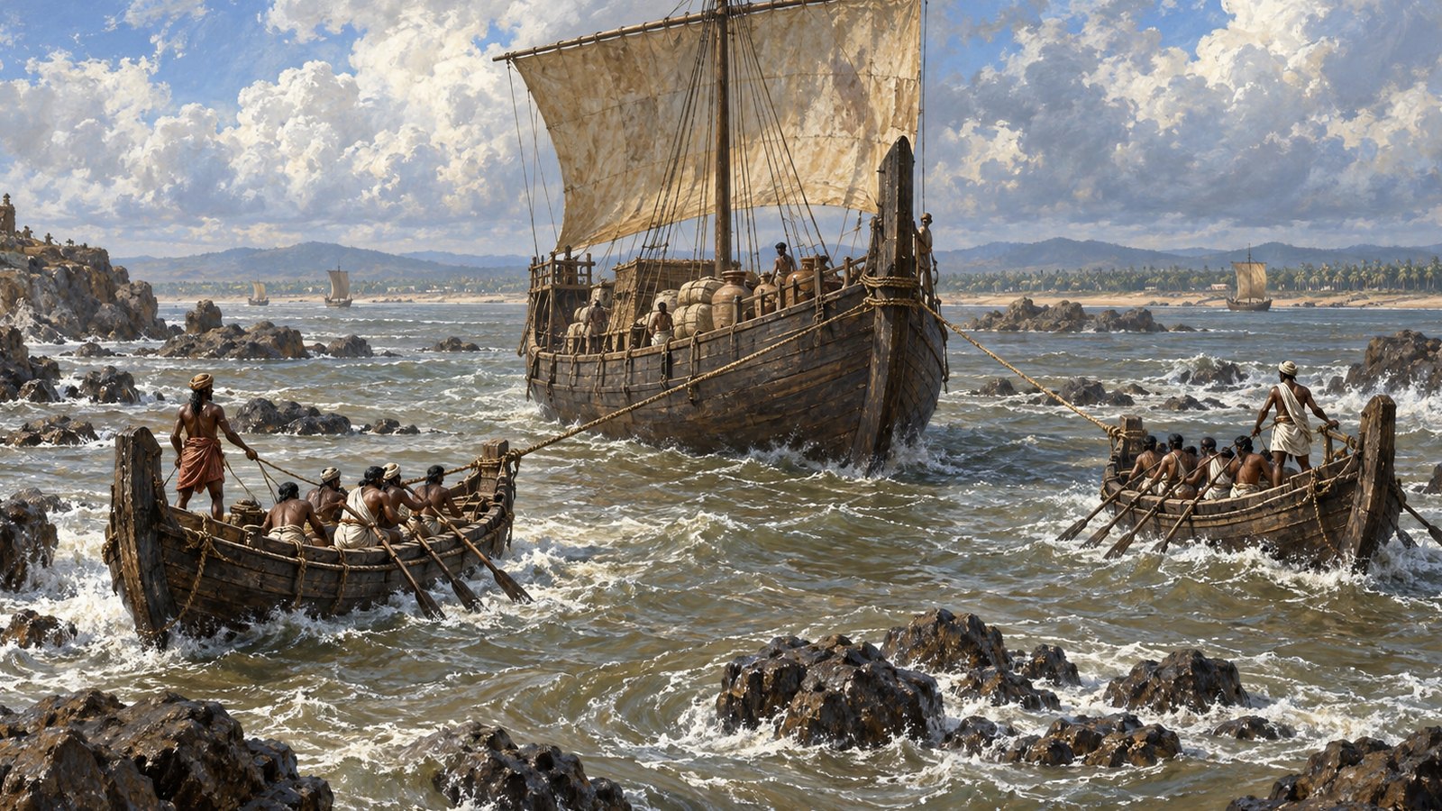 The Periplus says fishermen in the king’s service met incoming ships and piloted them toward Barygaza.
