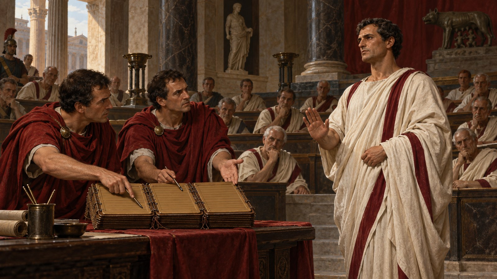 The tribunes asked for accounts that could be read publicly and delivered to the treasury, turning captured wealth into a documentary question.