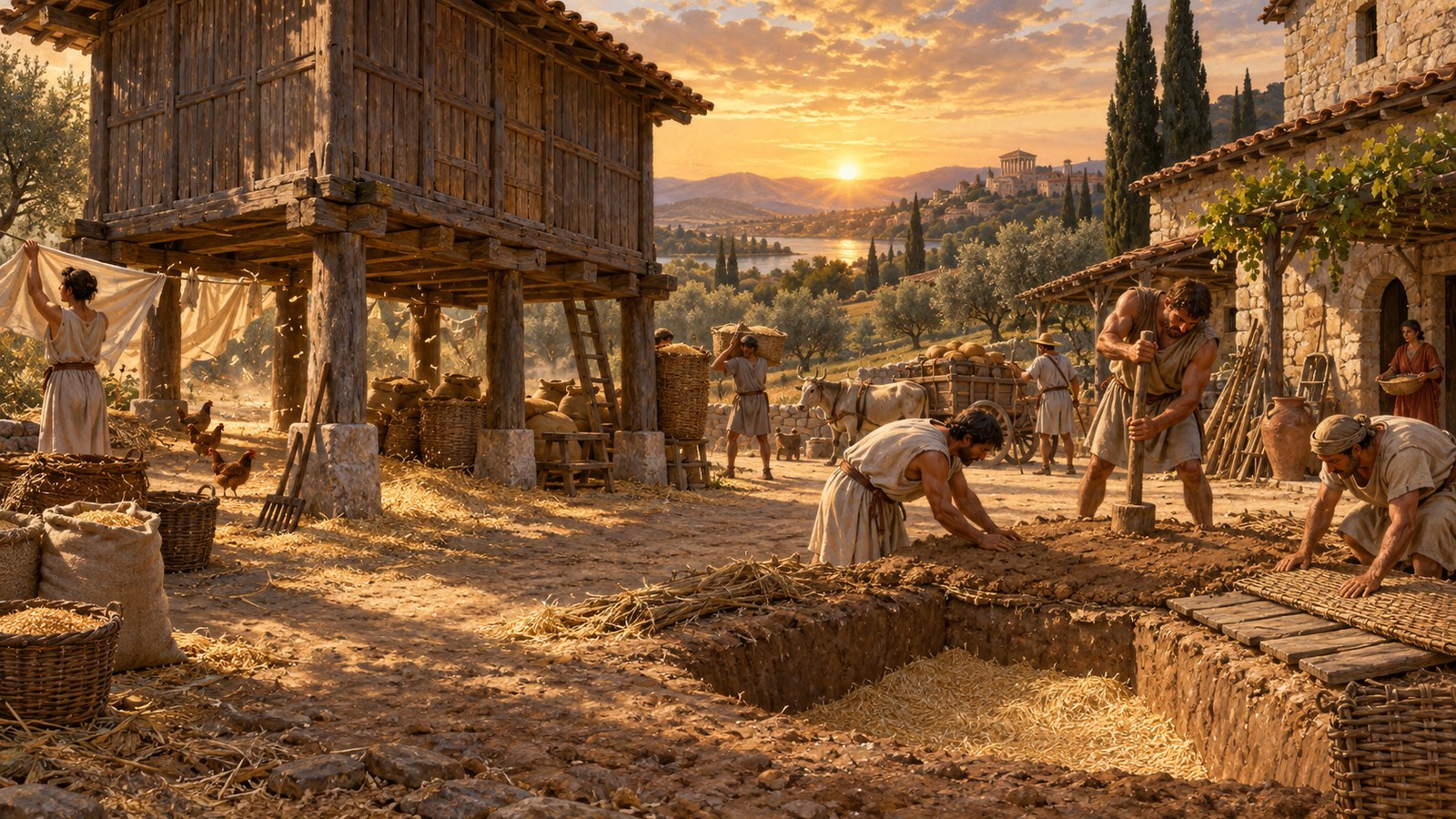 The trench method used dry ground, a chaff layer, grain stored in the ear and exclusion of outside air.