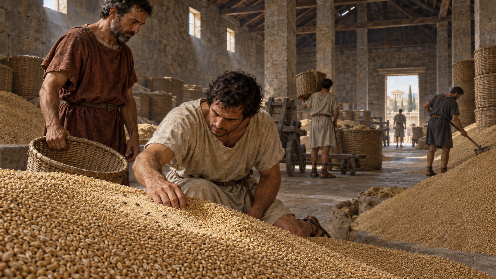 Pliny records rival systems: some builders sealed thick-walled rooms while others raised wooden granaries for air on every side.