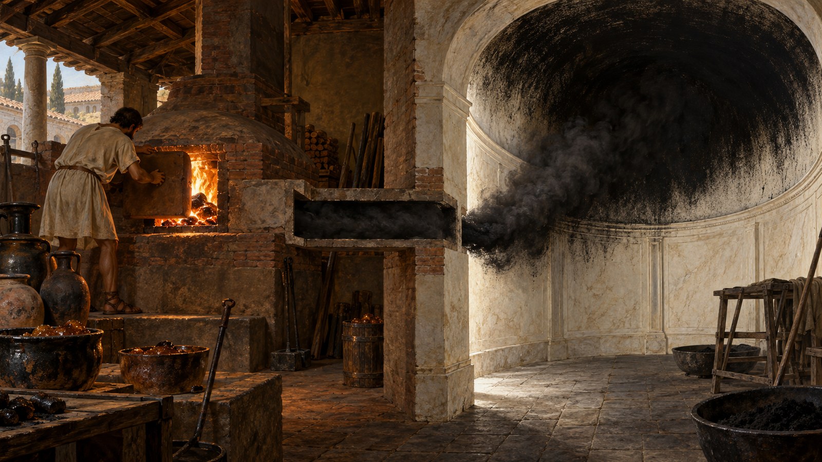 Vitruvius made the polished chamber itself a collecting surface for resin smoke.