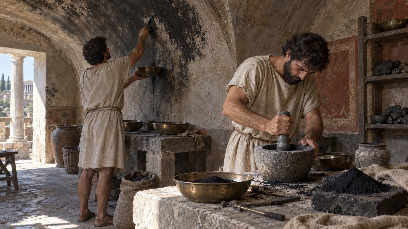 A sealed furnace mouth and a connecting passage sent smoke onto the chamber’s walls and arched ceiling.