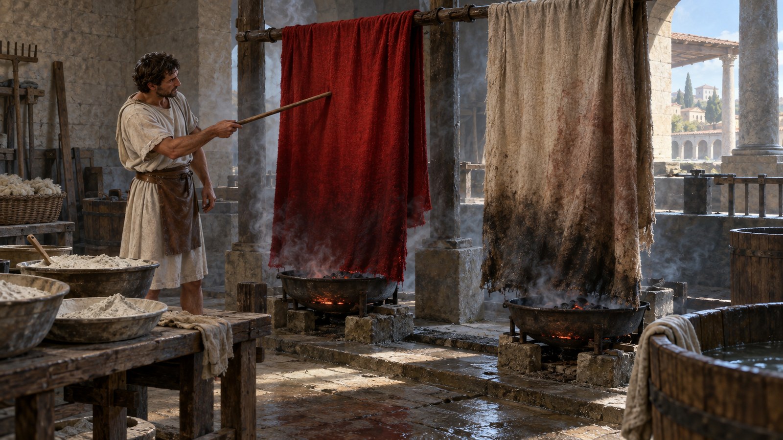 Sulphur did not merely brighten wool: it exposed an unstable dye by blackening and spreading the colour before the final scouring.