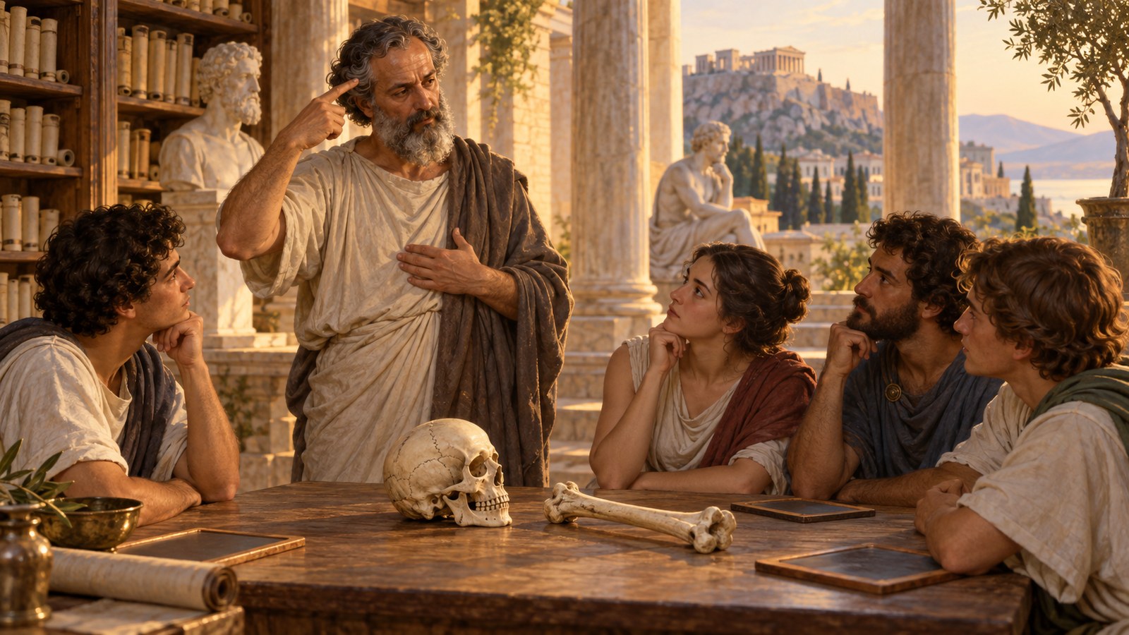 Chrysippus used the head’s small delicate bones to make a physical argument: a structure chosen for higher usefulness could also be unusually exposed to damage.