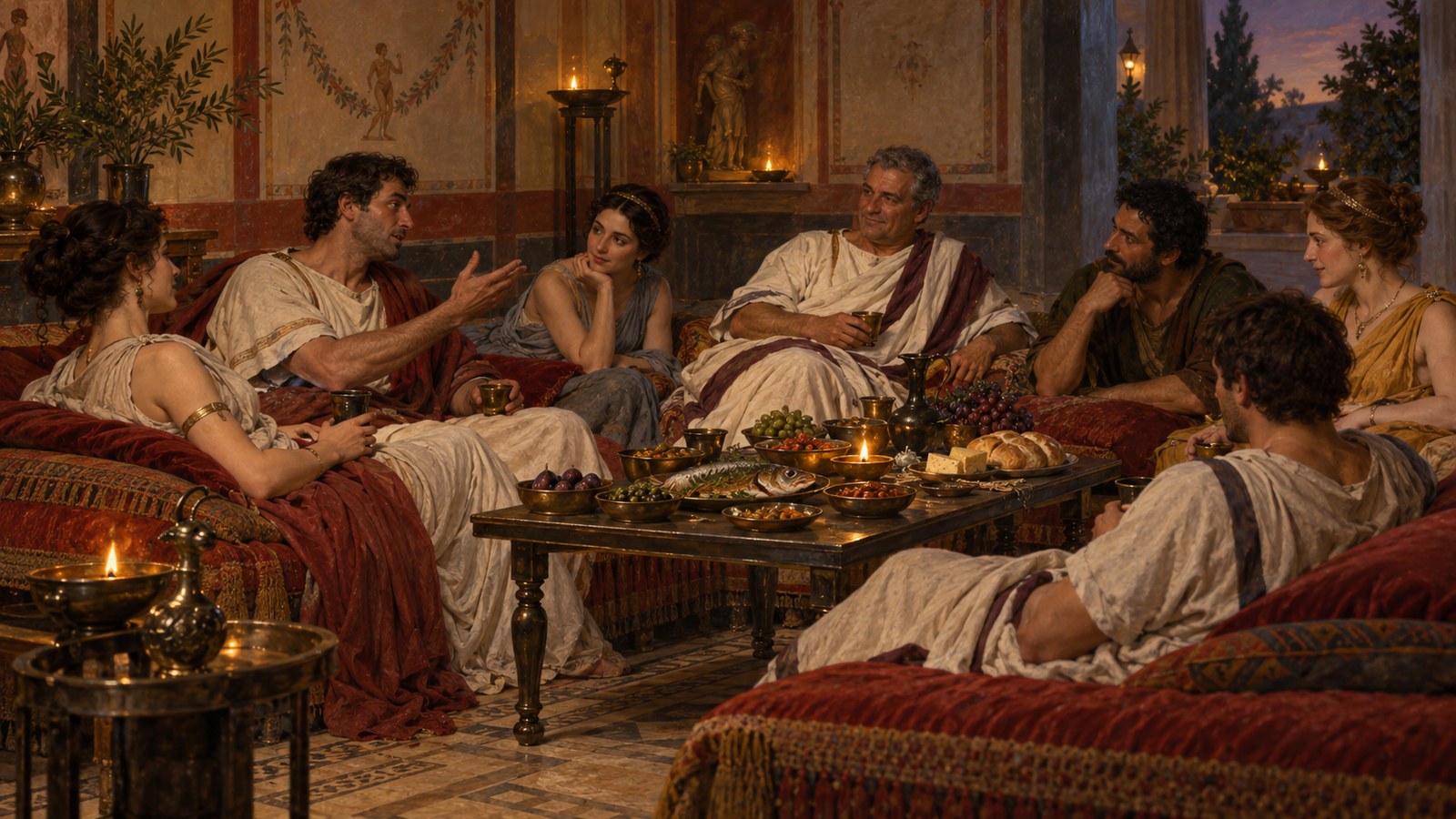 Varro set the company between the number of the Graces and the Muses: no fewer than three and no more than nine.