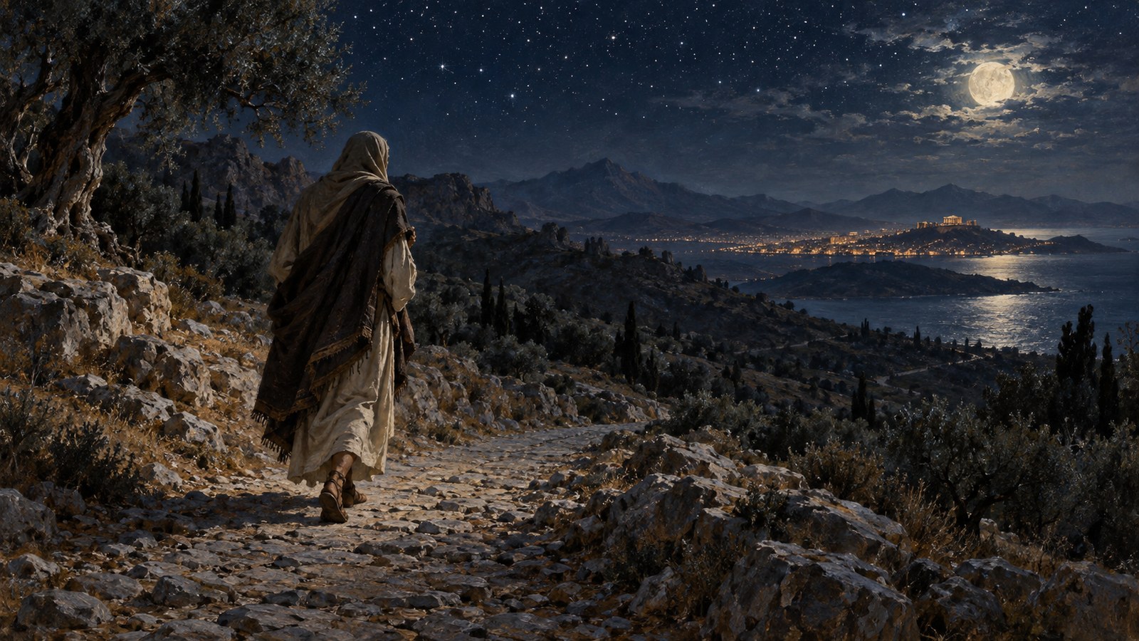 The decree made time part of Euclides’s disguise: he entered after darkness and had to put Athens behind him before dawn.