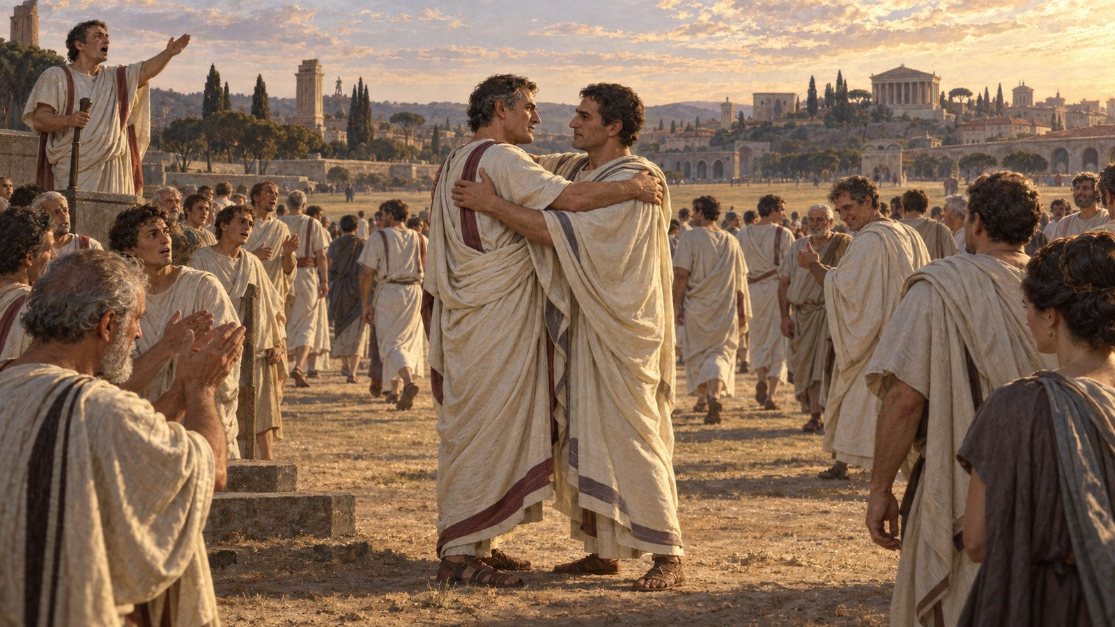Lepidus and Flaccus embraced in the Campus Martius as soon as the herald announced them as joint censors.