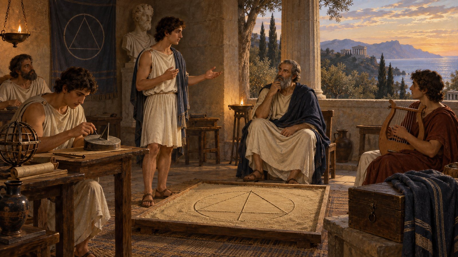 Speech, writing and scientific study belonged to a later rank; only after that training did pupils advance to questions about the universe and nature.
