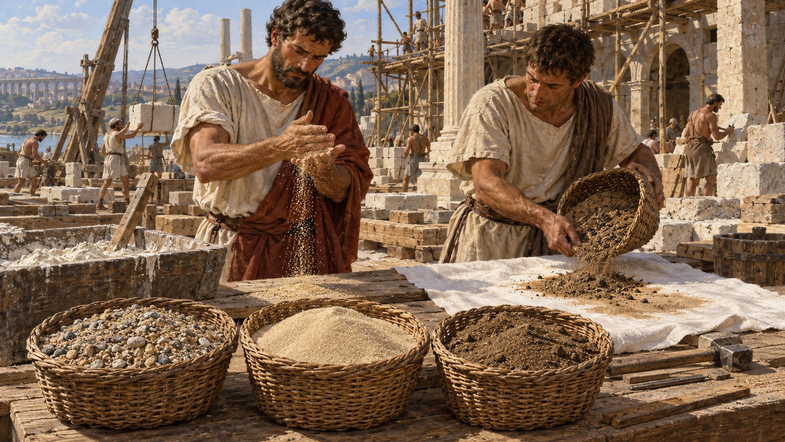 Vitruvius first asked whether sand rasped when rubbed in the hand rather than crumbling like soil.