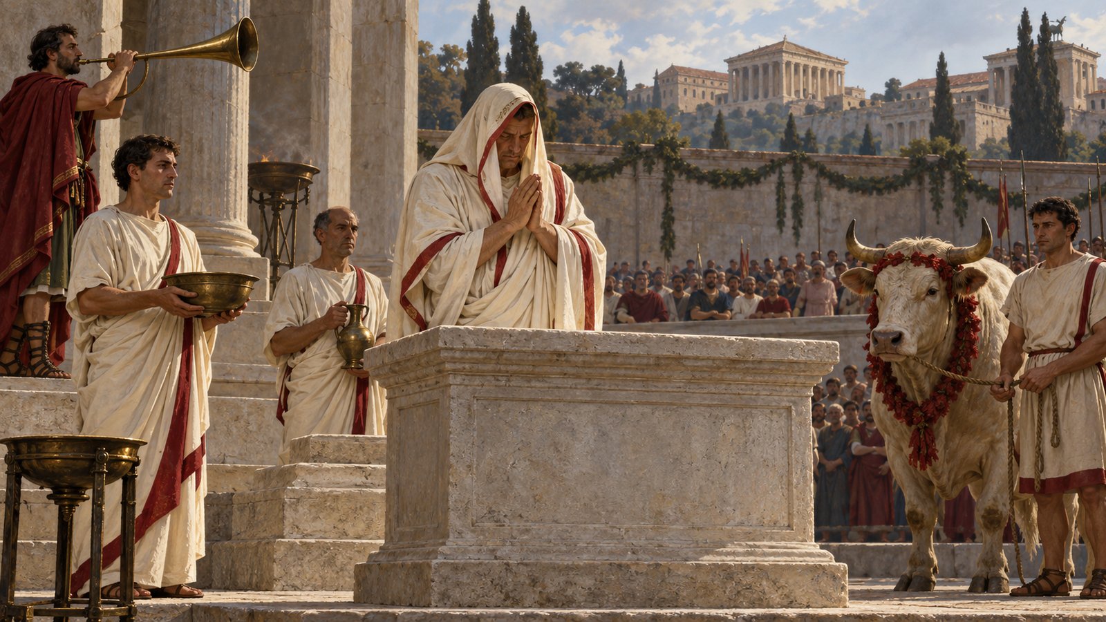 Plutarch suggests that the toga fold could shield a prayer from an ill-omened sound entering from outside.