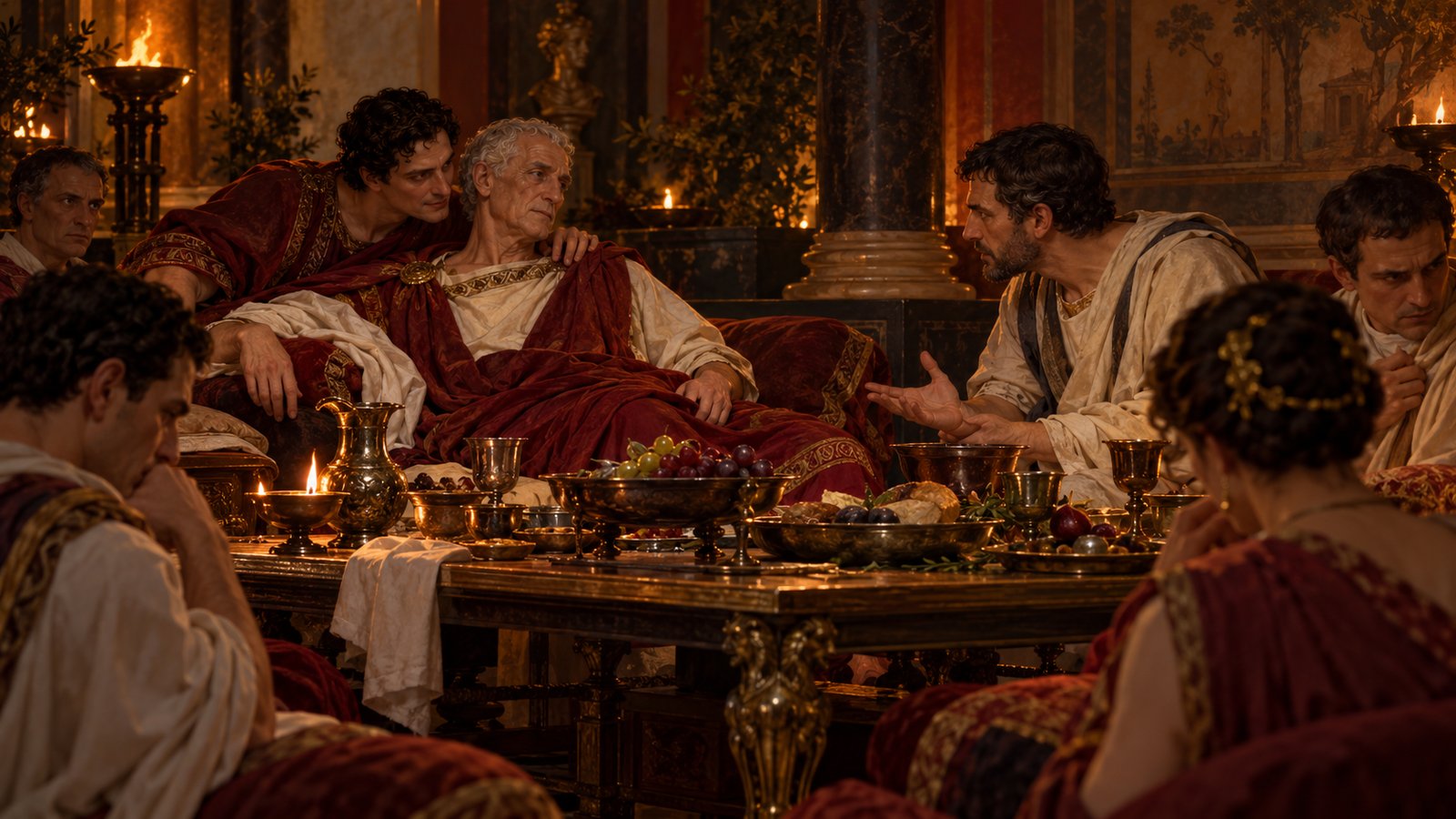 At Nerva’s smaller dinner, Mauricus made a dangerous answer concrete by naming the courtier leaning beside the emperor.